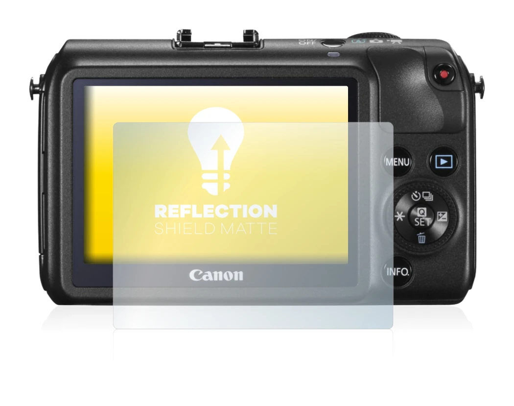 Immagine del dispositivo Canon EOS M con un'ampia varietà di protezioni per lo schermo.