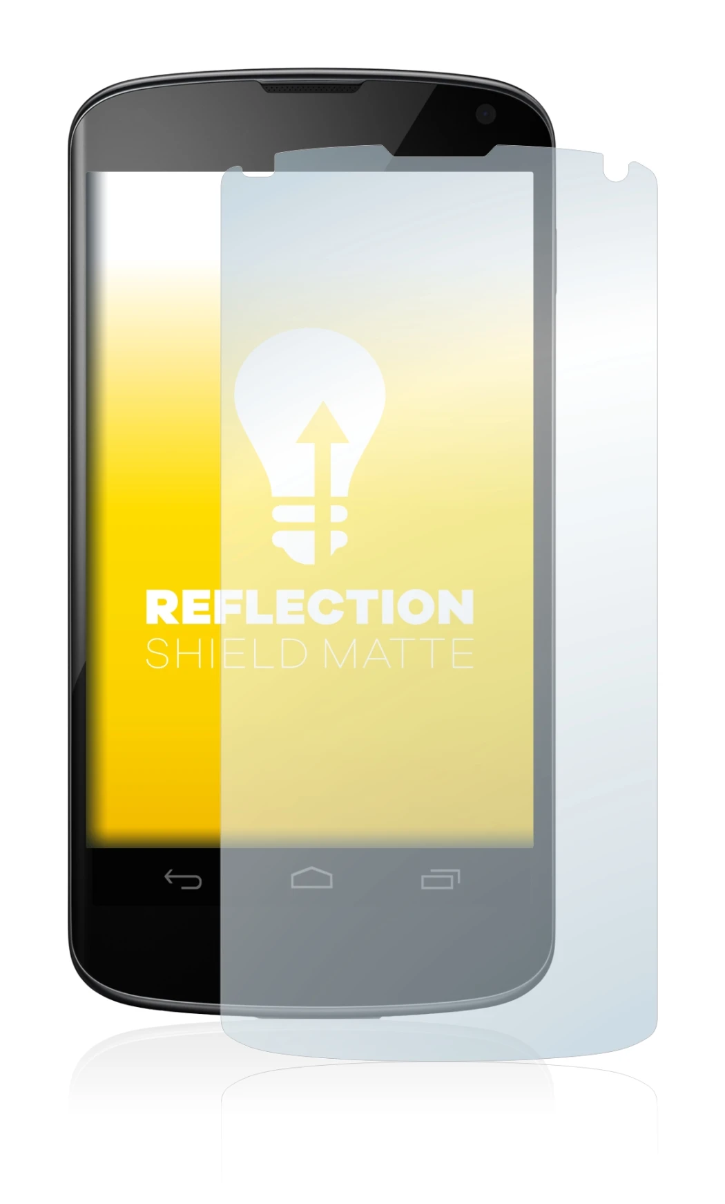 Immagine del dispositivo Google Nexus 4 con un'ampia varietà di protezioni per lo schermo.