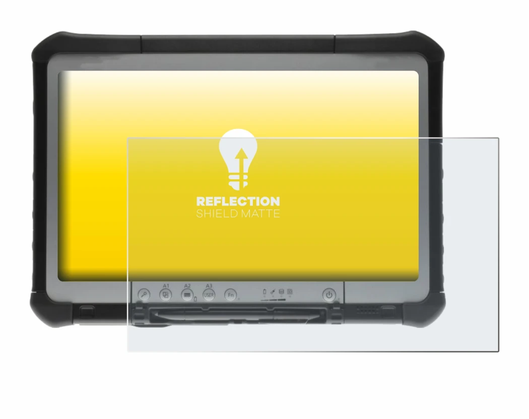 Immagine del dispositivo Panasonic Toughbook CF-D1 con un'ampia varietà di protezioni per lo schermo.