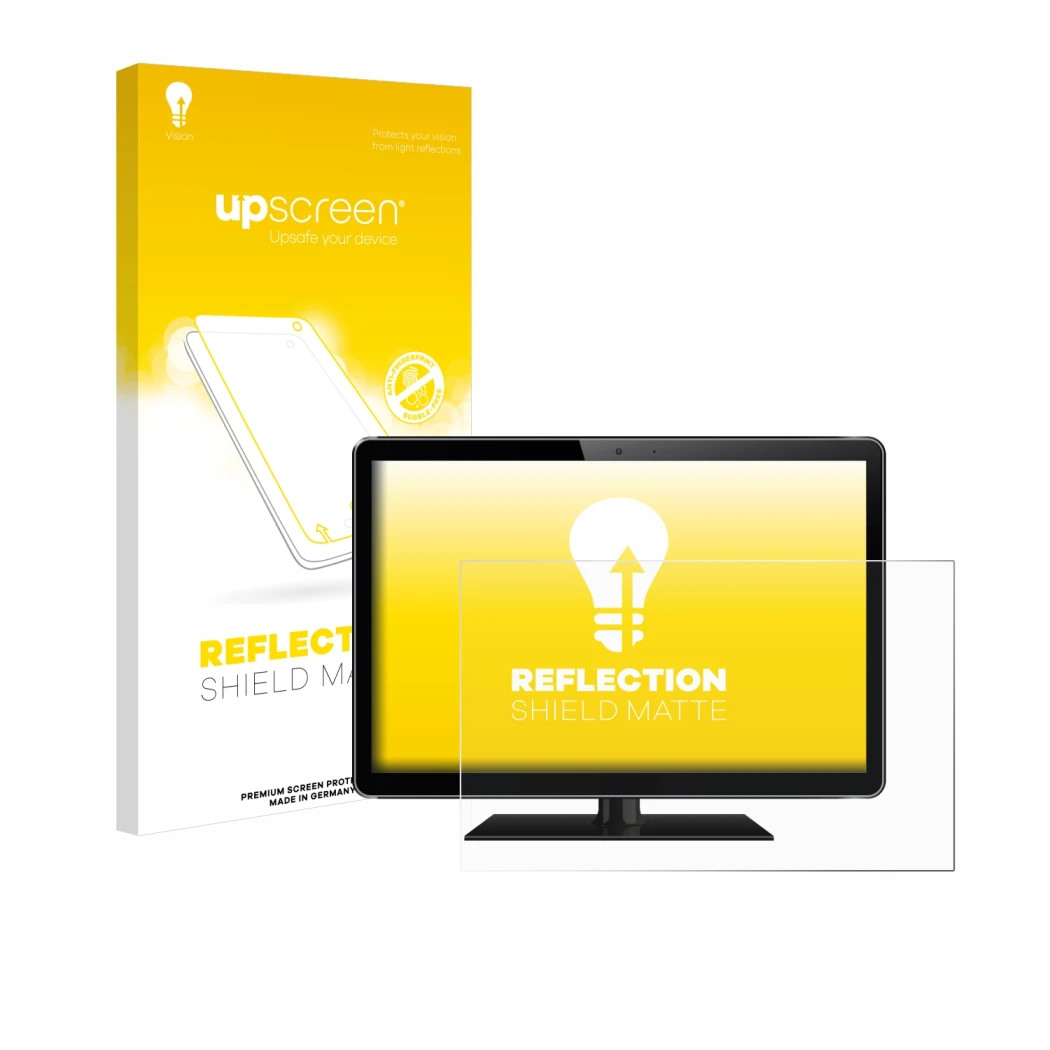 Parte frontale di una confezione del prodotto con il logo del marchio upscreen. Accanto è raffigurato il dispositivo con la re