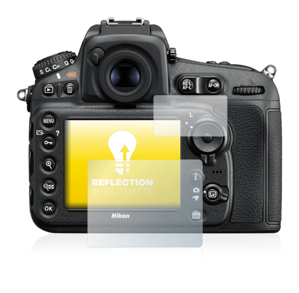 Immagine del dispositivo Nikon D810 con un'ampia varietà di protezioni per lo schermo.
