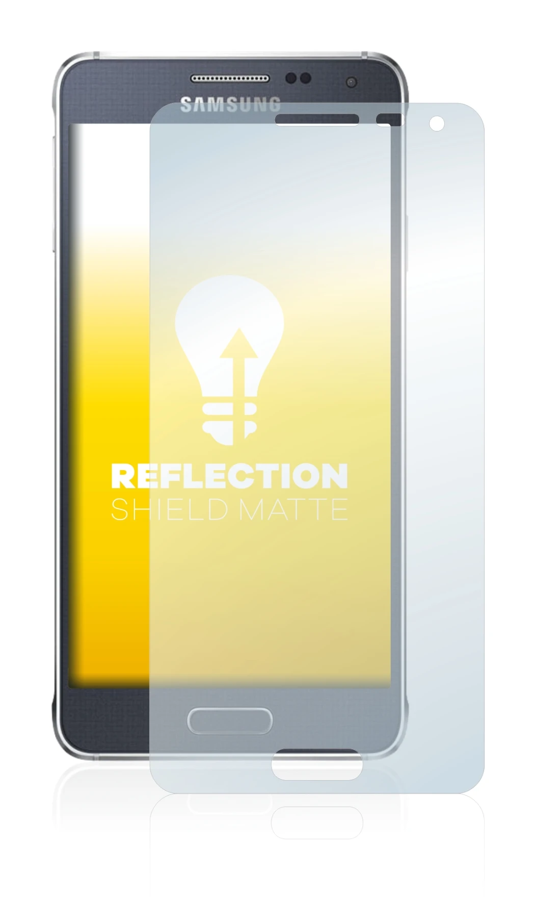 Immagine del dispositivo Samsung Galaxy Alpha SM-G850F con un'ampia varietà di protezioni per lo schermo.