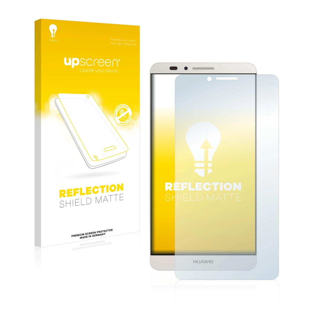 Parte frontale di una confezione del prodotto con il logo del marchio upscreen. Accanto è raffigurato il dispositivo Huawei As