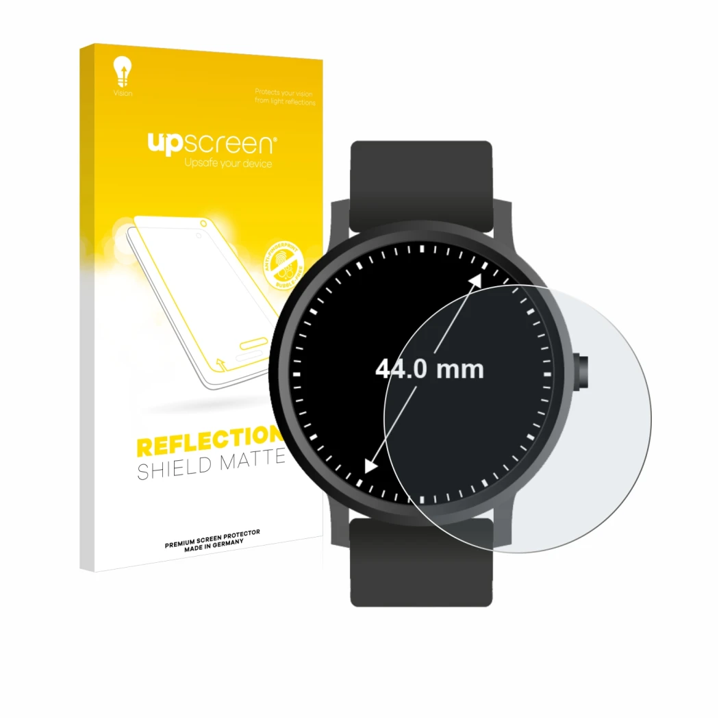 Parte frontale di una confezione del prodotto con il logo del marchio upscreen. Accanto è raffigurato il dispositivo Orologi (