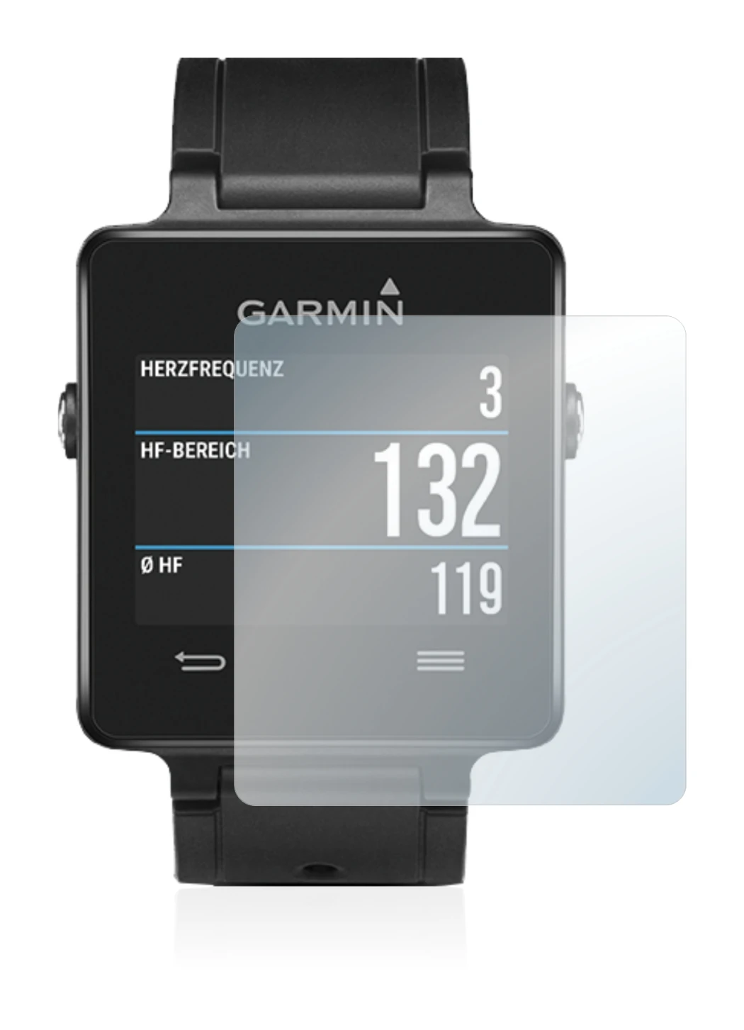 Immagine del dispositivo Garmin vivoactive con un'ampia varietà di protezioni per lo schermo.