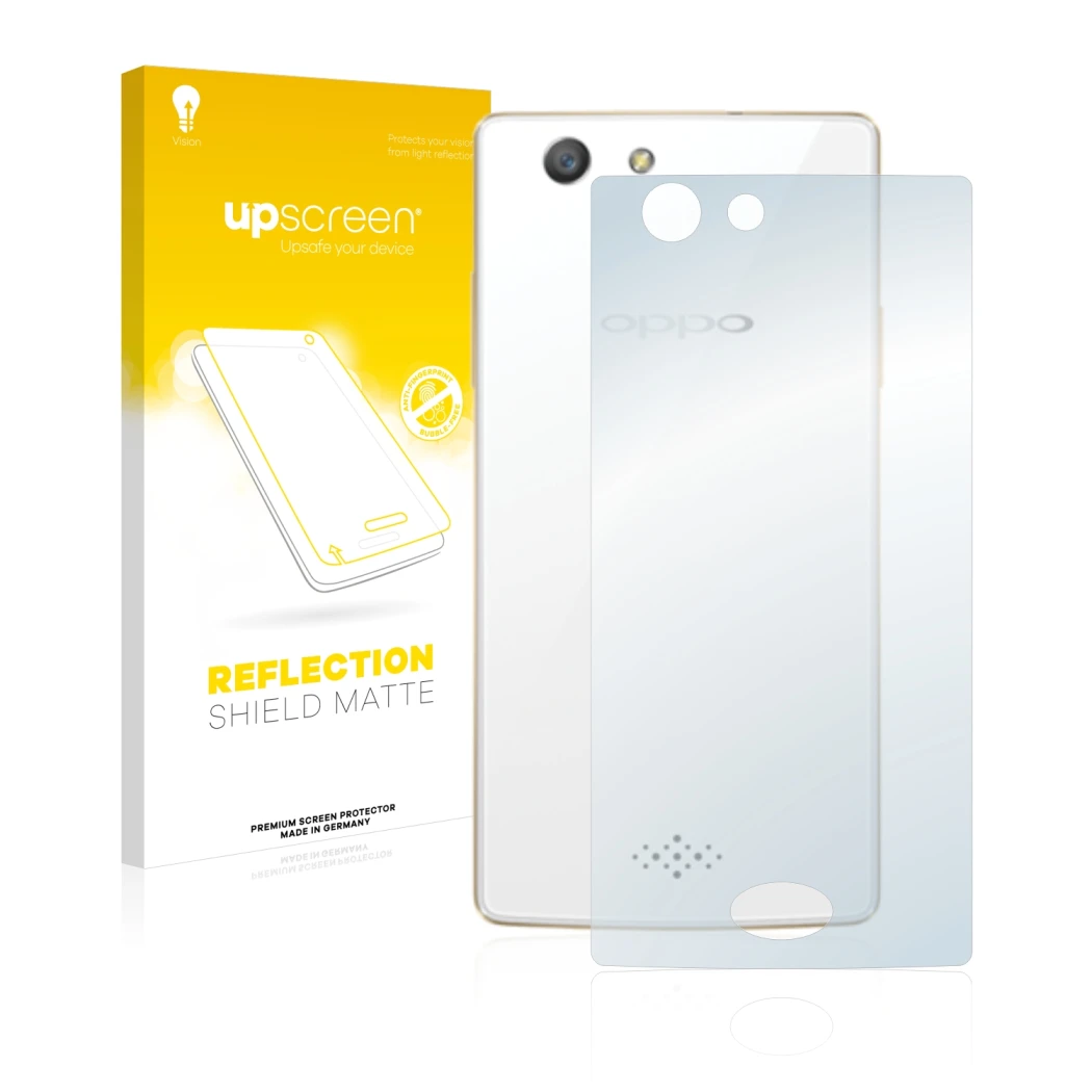 Parte frontale di una confezione del prodotto con il logo del marchio upscreen. Accanto è raffigurato il dispositivo Oppo A31