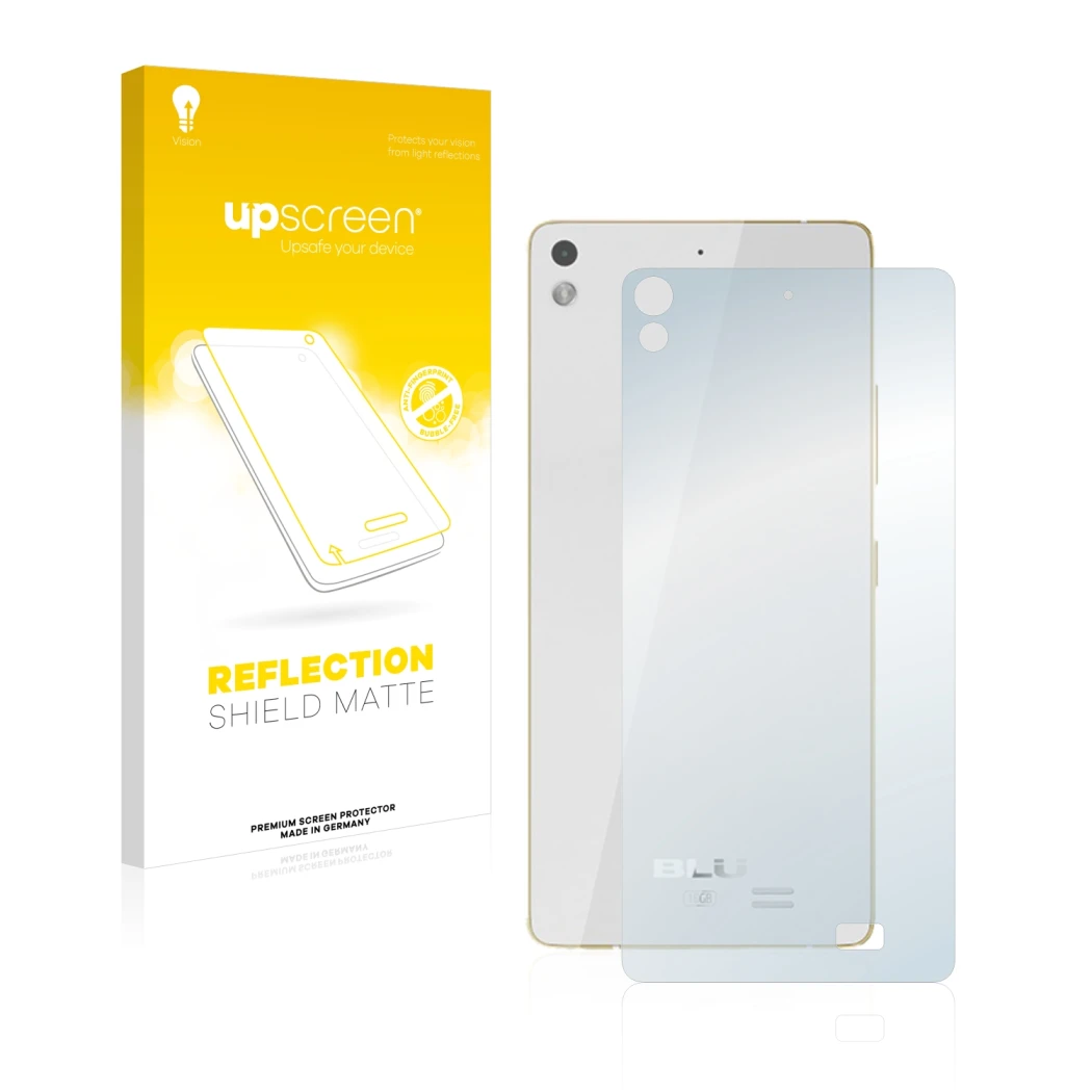 Parte frontale di una confezione del prodotto con il logo del marchio upscreen. Accanto è raffigurato il dispositivo BLU Vivo