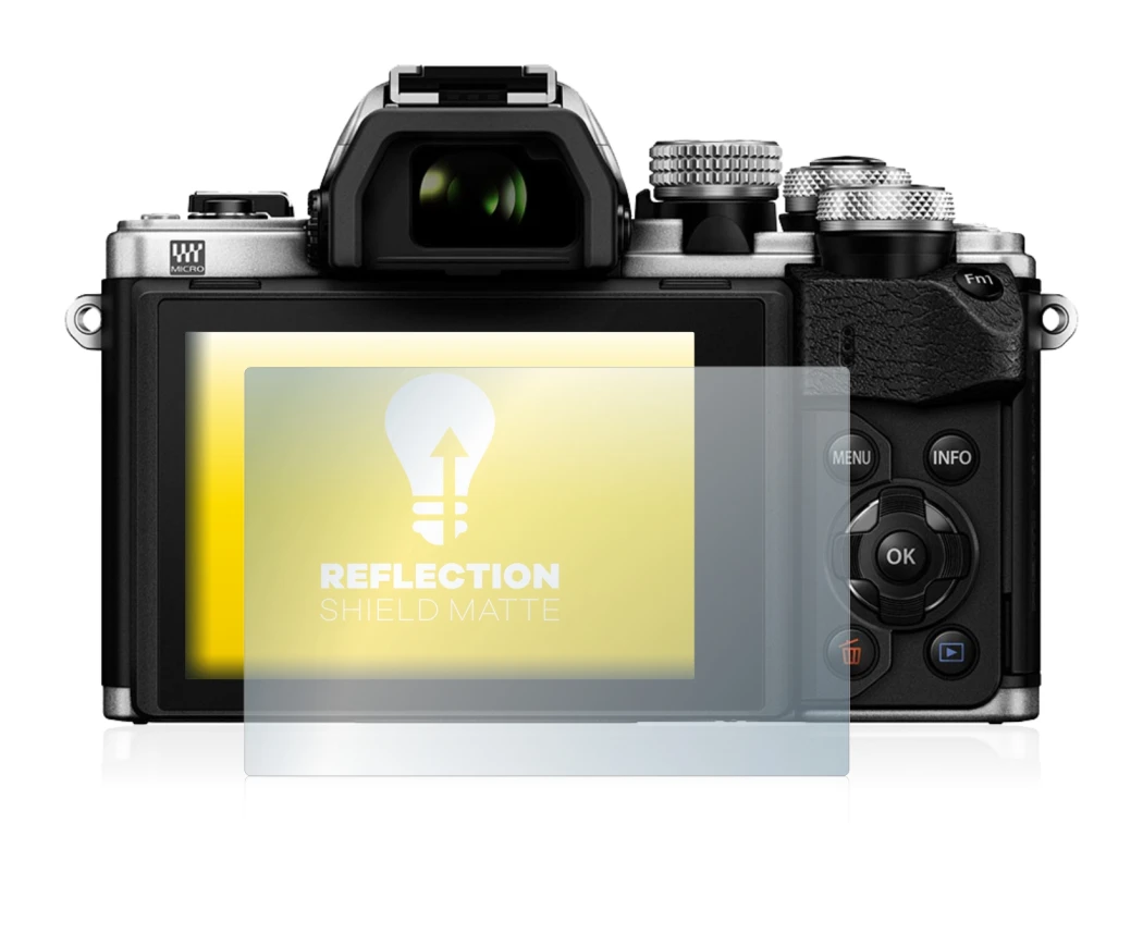Immagine del dispositivo Olympus OM-D E-M10 Mark II con un'ampia varietà di protezioni per lo schermo.