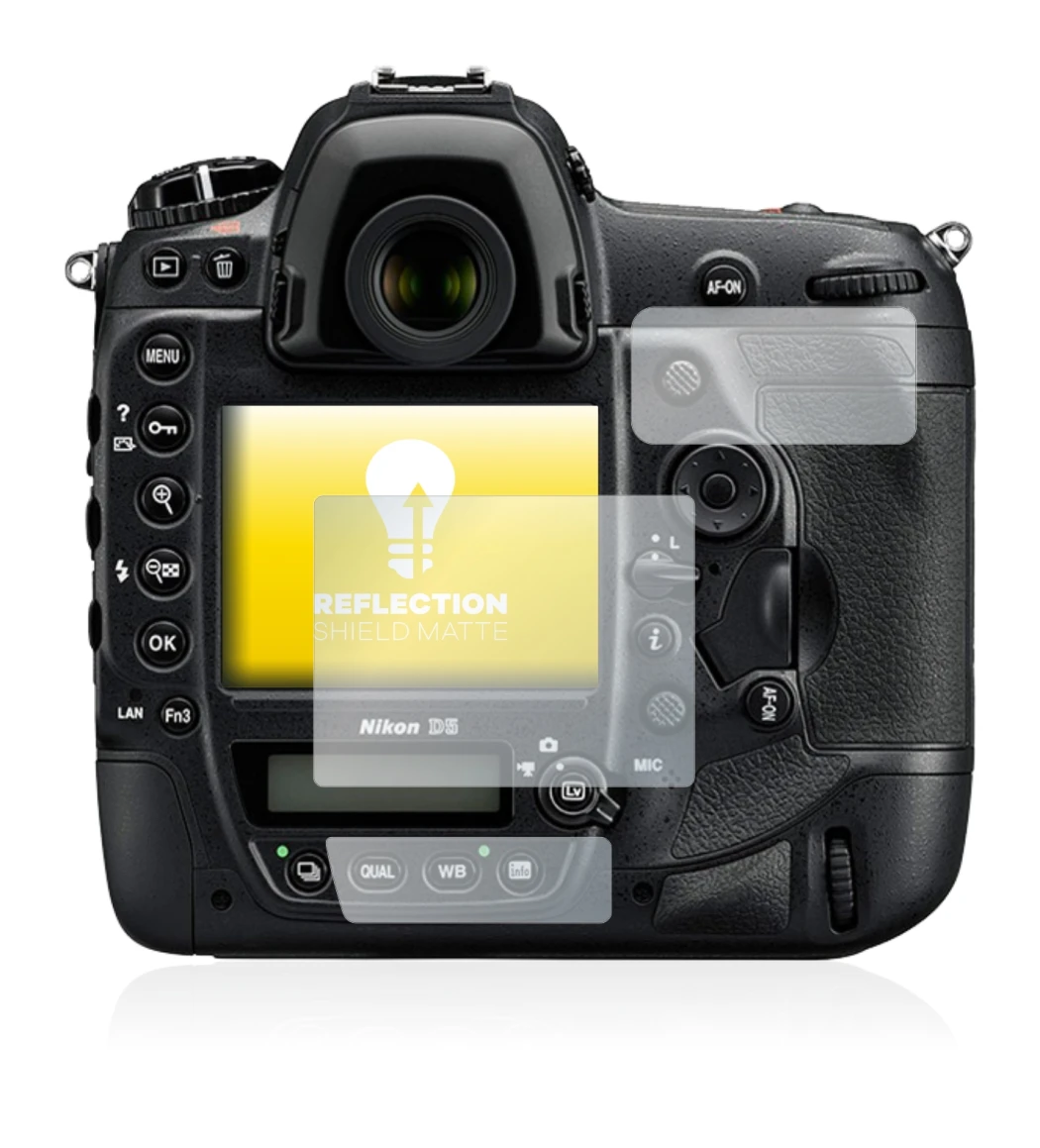 Immagine del dispositivo Nikon D5 con un'ampia varietà di protezioni per lo schermo.