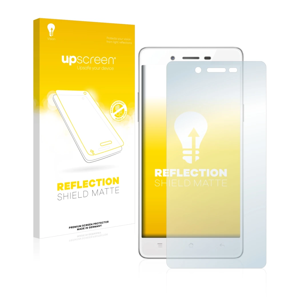 Parte frontale di una confezione del prodotto con il logo del marchio upscreen. Accanto è raffigurato il dispositivo Oppo A51