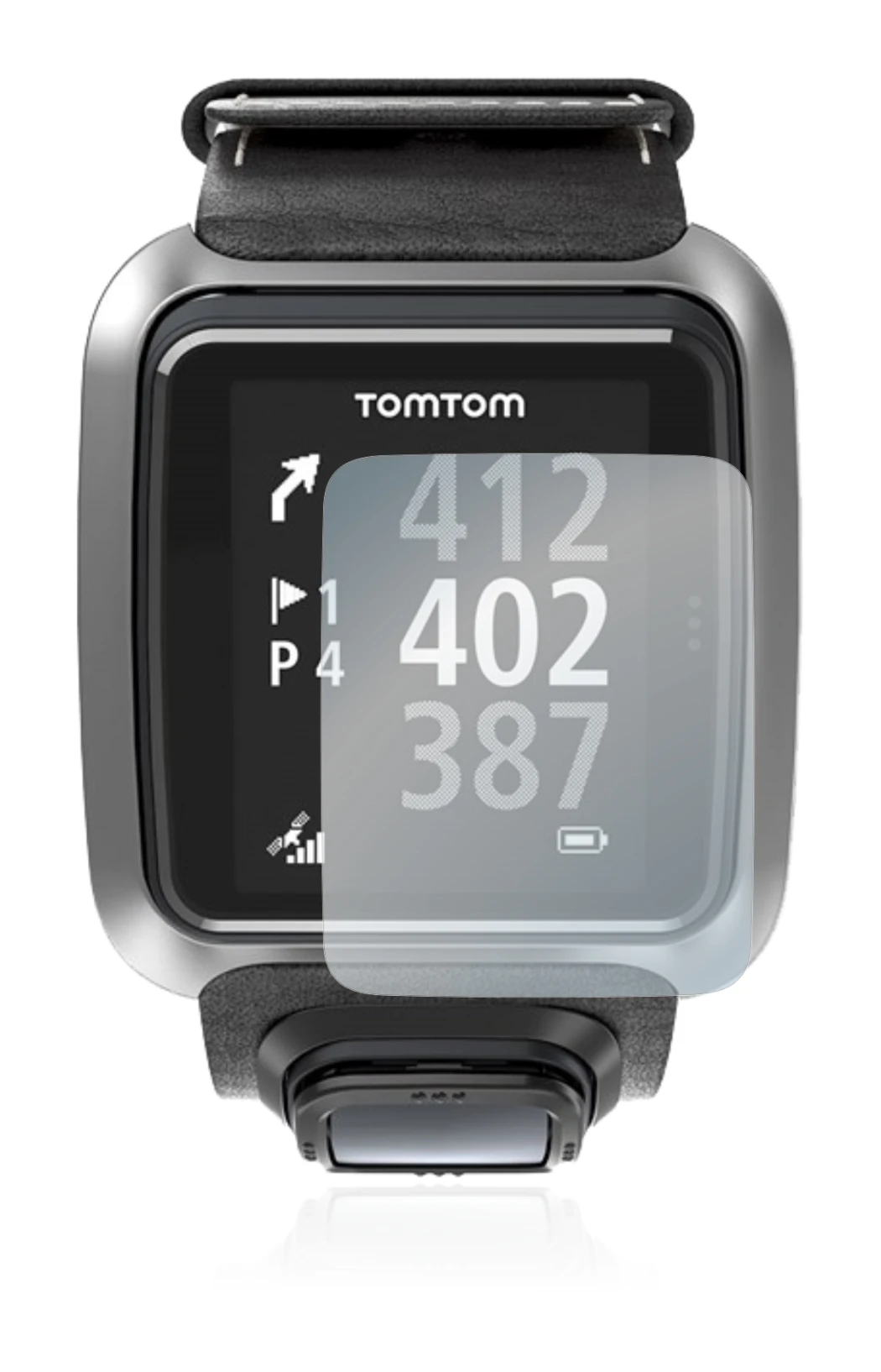 Immagine del dispositivo TomTom Golfer 2 con un'ampia varietà di protezioni per lo schermo.