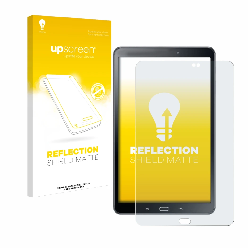 Parte frontale di una confezione del prodotto con il logo del marchio upscreen. Accanto è raffigurato il dispositivo Samsung G