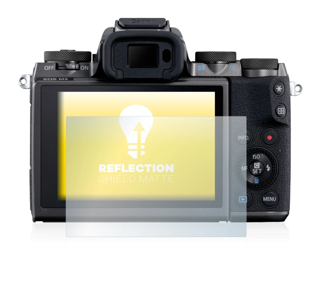 Immagine del dispositivo Canon EOS M5 con un'ampia varietà di protezioni per lo schermo.