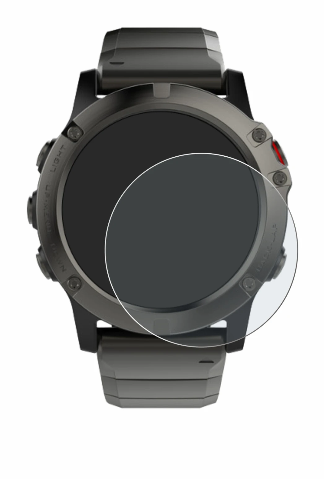 Immagine del dispositivo Garmin Fenix 5X (51 mm) con un'ampia varietà di protezioni per lo schermo.