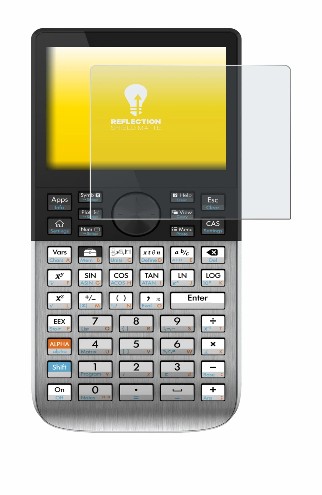 Immagine del dispositivo HP Prime con un'ampia varietà di protezioni per lo schermo.
