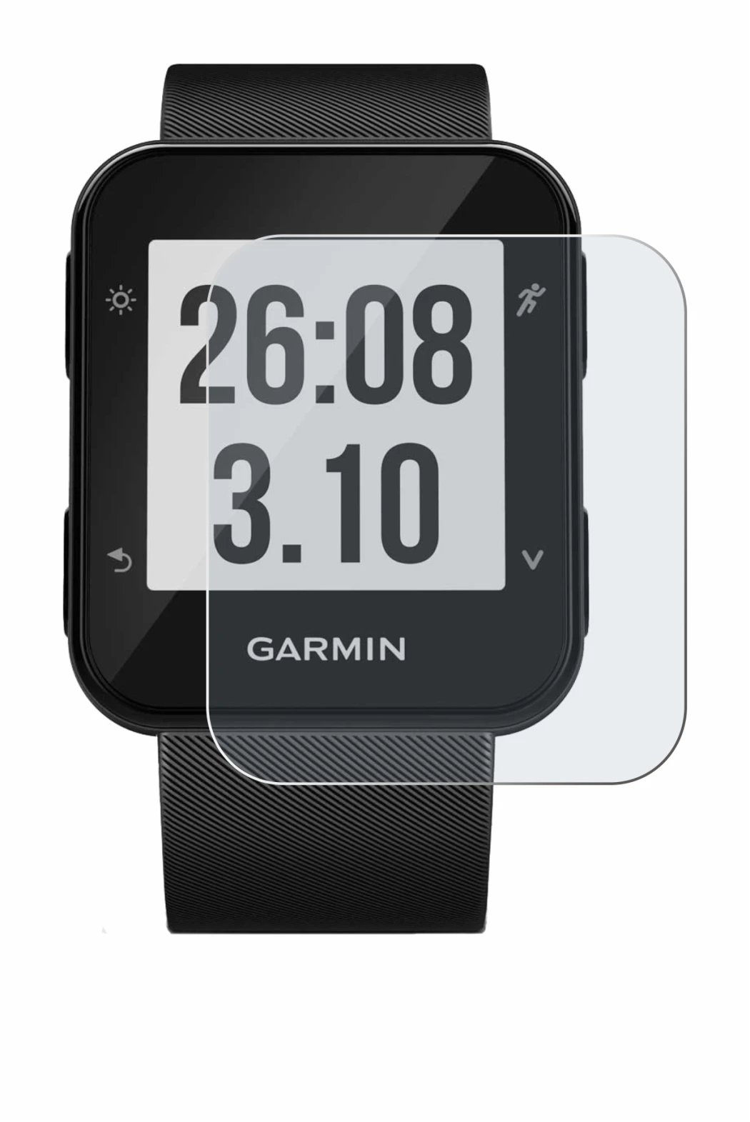 Immagine del dispositivo Garmin Forerunner 30 con un'ampia varietà di protezioni per lo schermo.