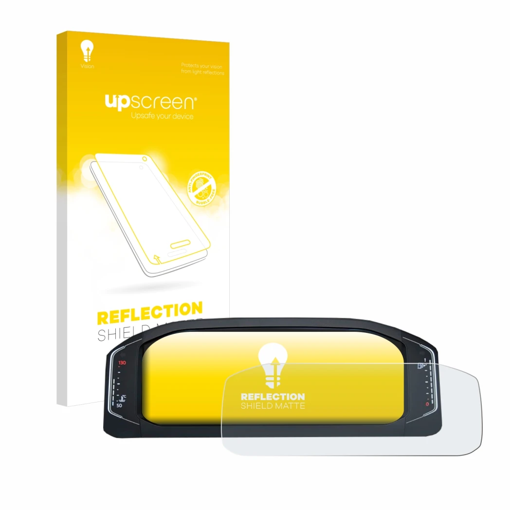 Parte frontale di una confezione del prodotto con il logo del marchio upscreen. Accanto è raffigurato il dispositivo Volkswage