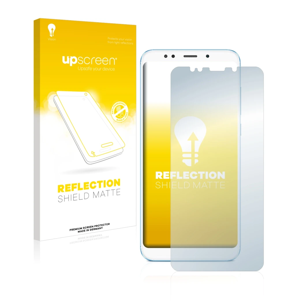Parte frontale di una confezione del prodotto con il logo del marchio upscreen. Accanto è raffigurato il dispositivo Xiaomi Re