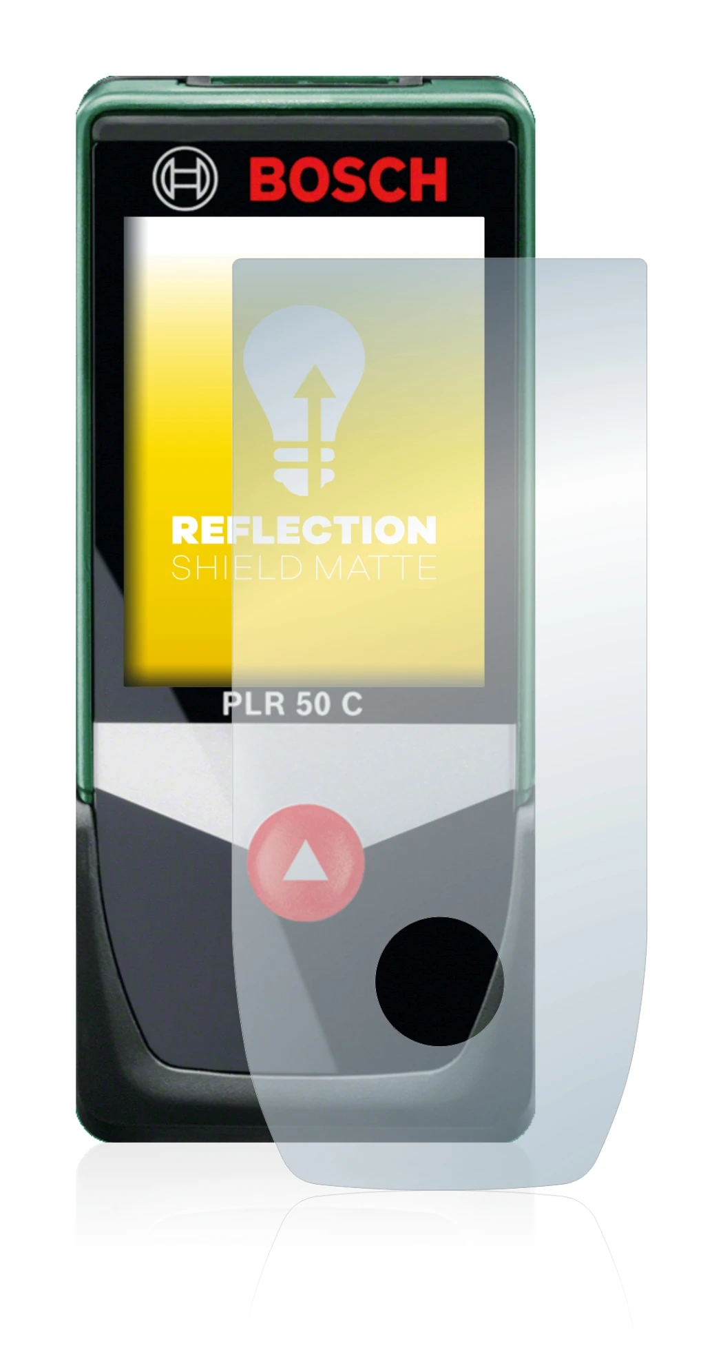 Immagine del dispositivo Bosch PLR 50 C con un'ampia varietà di protezioni per lo schermo.