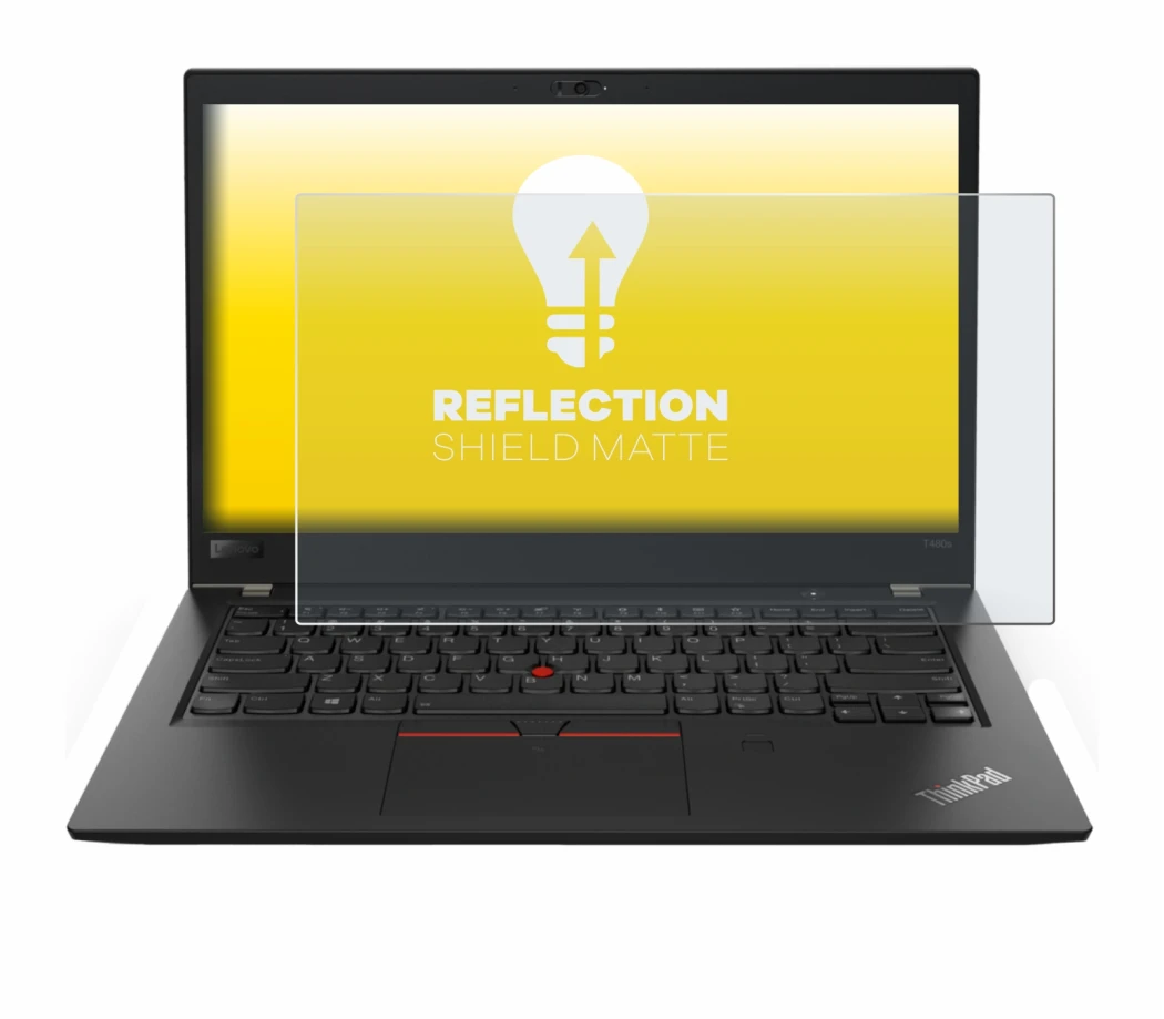 Immagine del dispositivo Lenovo ThinkPad T480s con un'ampia varietà di protezioni per lo schermo.