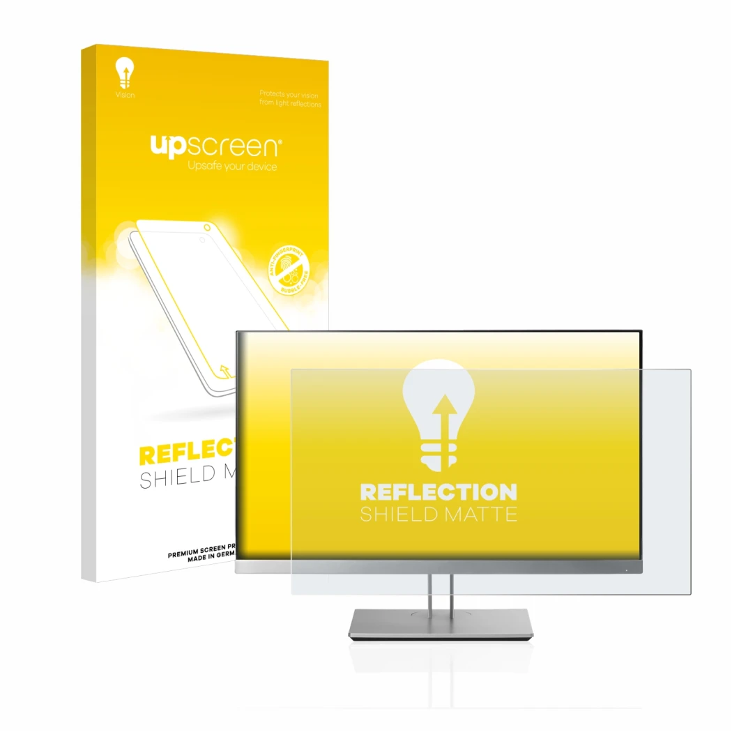 Parte frontale di una confezione del prodotto con il logo del marchio upscreen. Accanto è raffigurato il dispositivo HP EliteD