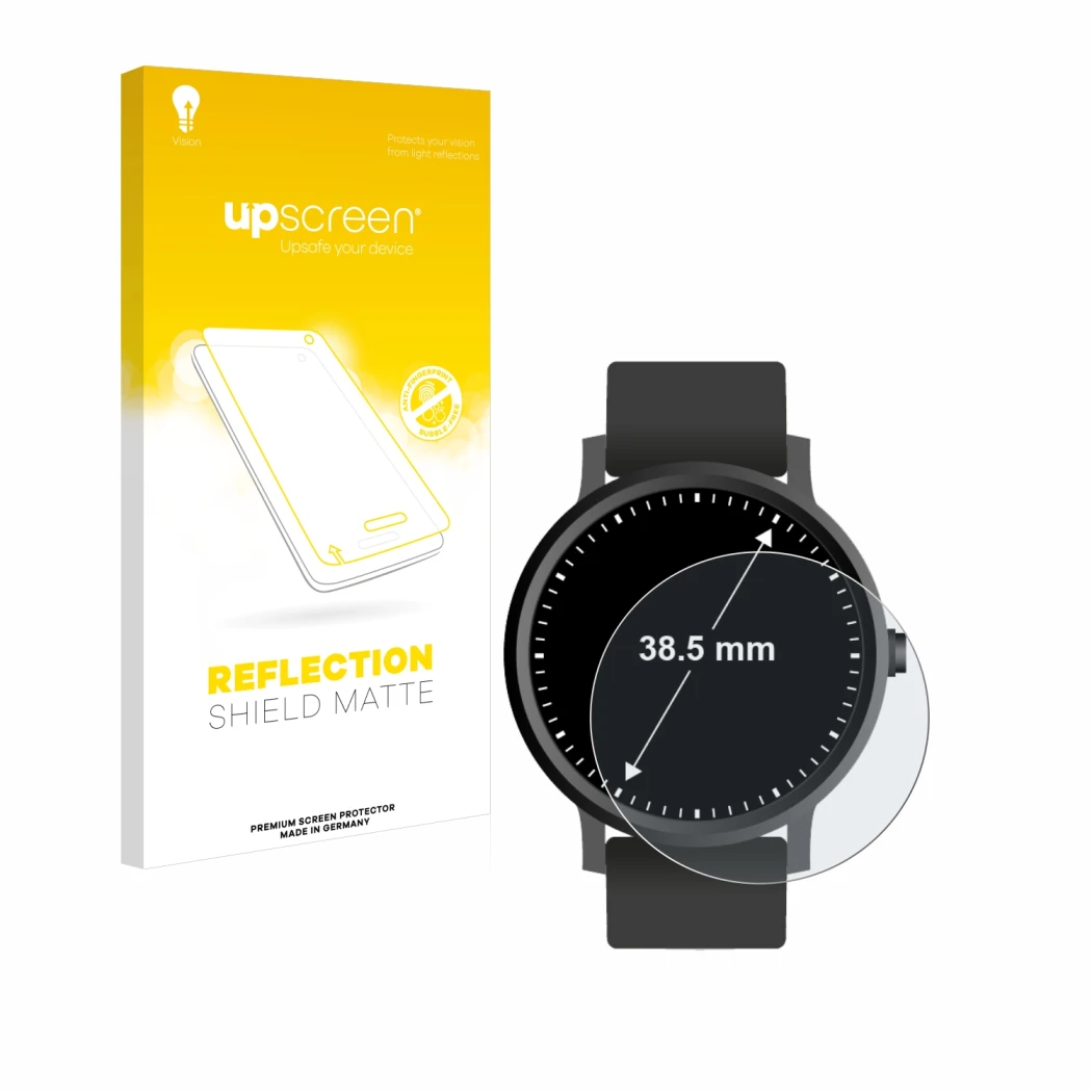 Parte frontale di una confezione del prodotto con il logo del marchio upscreen. Accanto è raffigurato il dispositivo Orologi (