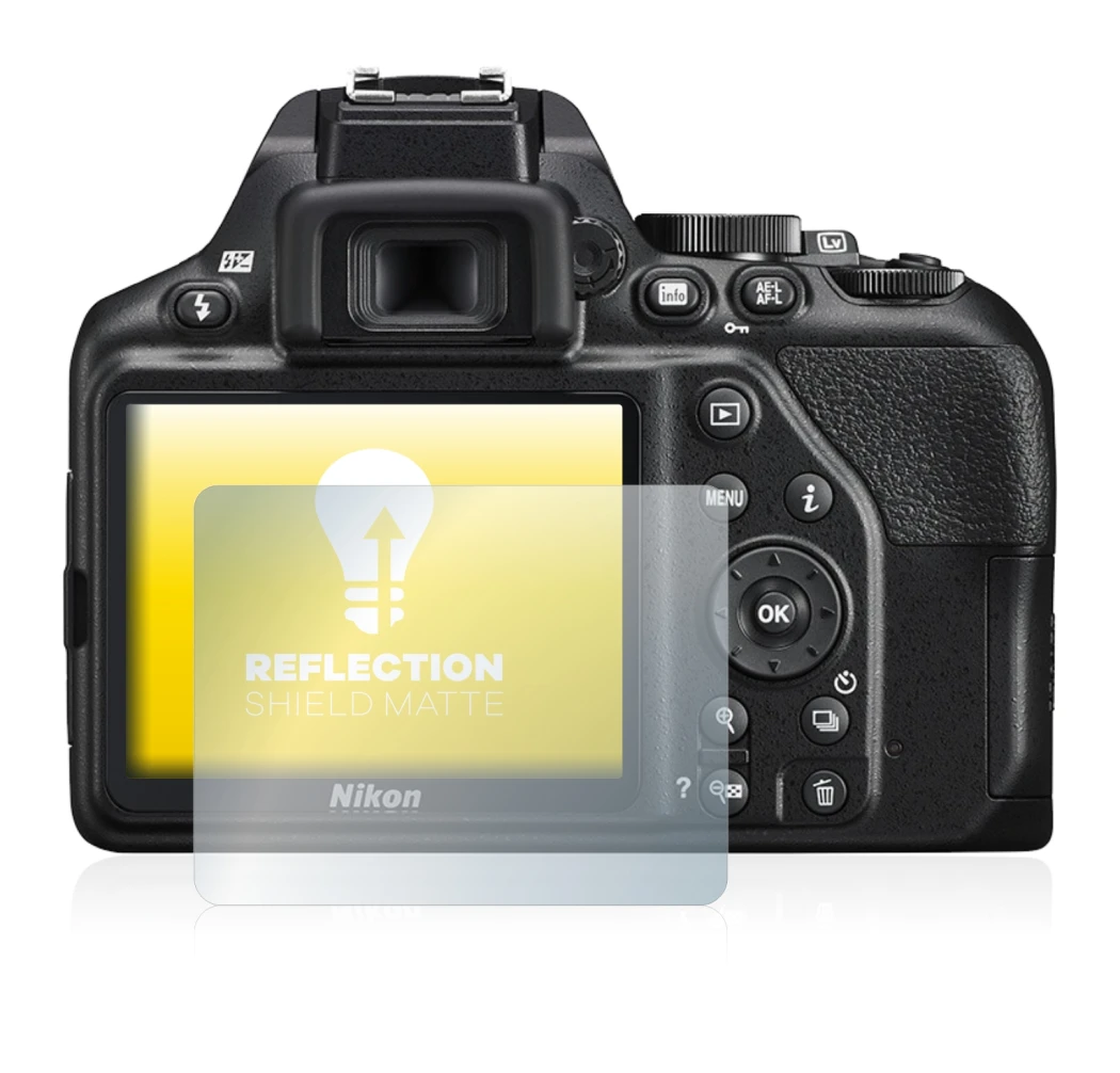 Immagine del dispositivo Nikon D3500 con un'ampia varietà di protezioni per lo schermo.