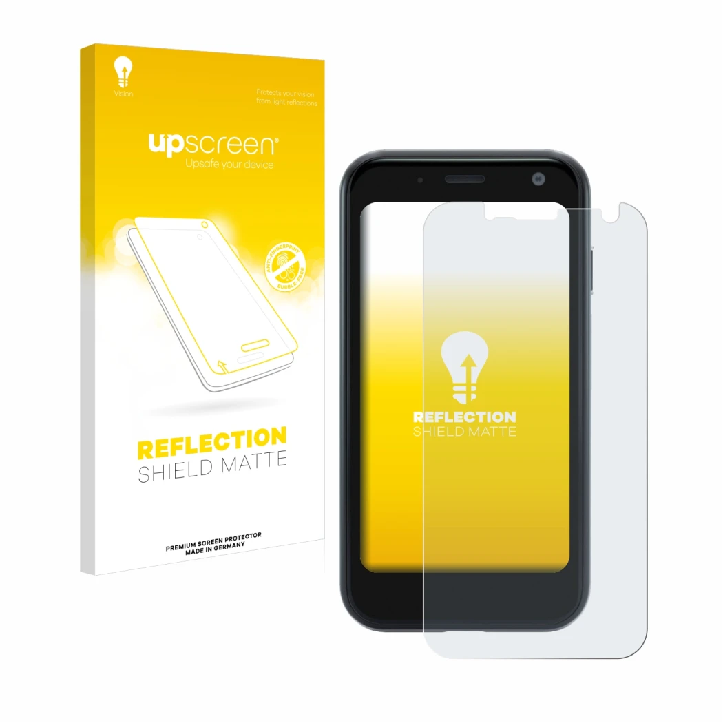 Parte frontale di una confezione del prodotto con il logo del marchio upscreen. Accanto è raffigurato il dispositivo Palm Mini