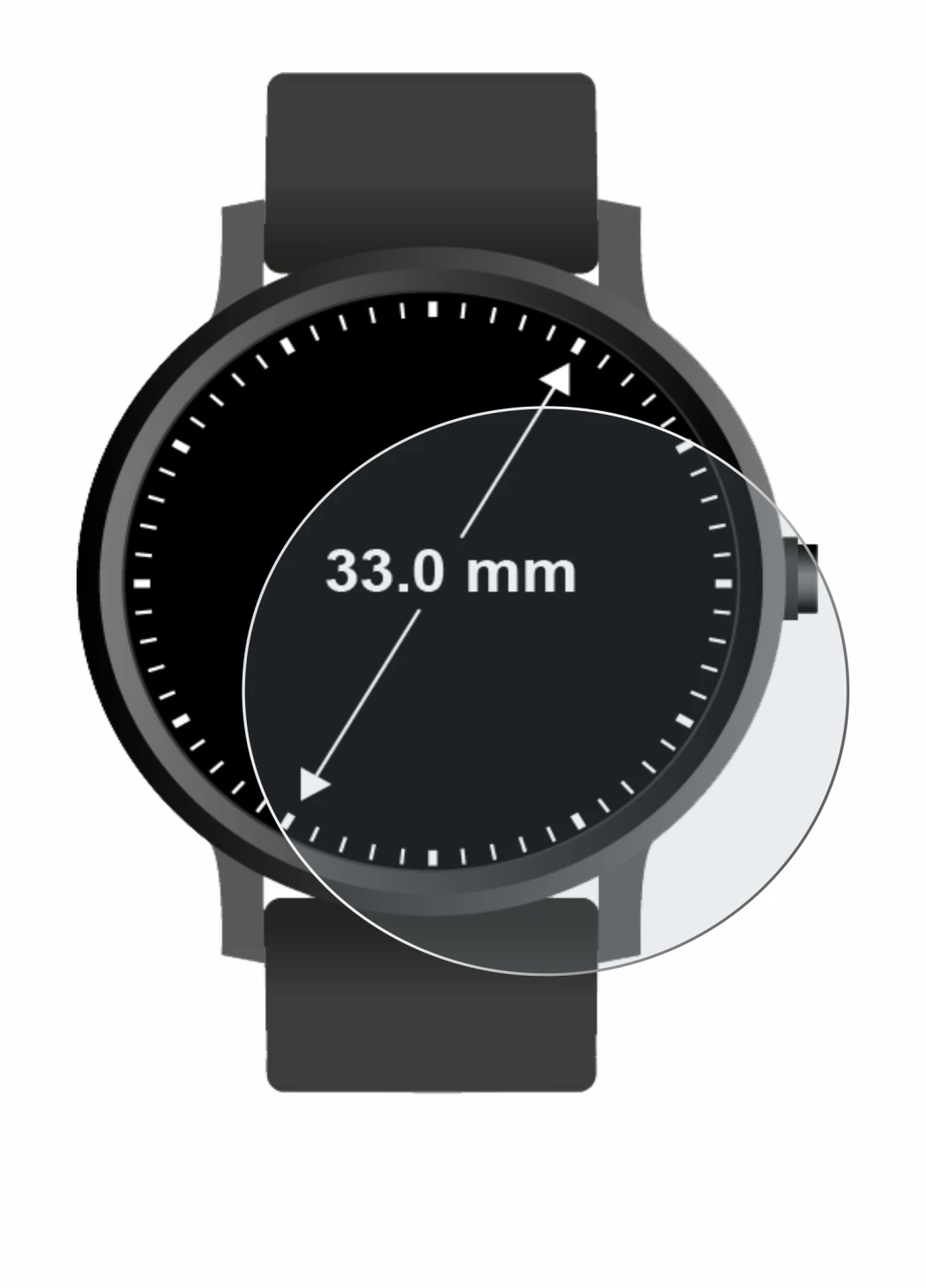 Immagine del dispositivo Circolare Displays (ø: 33 mm) con un'ampia varietà di protezioni per lo schermo.