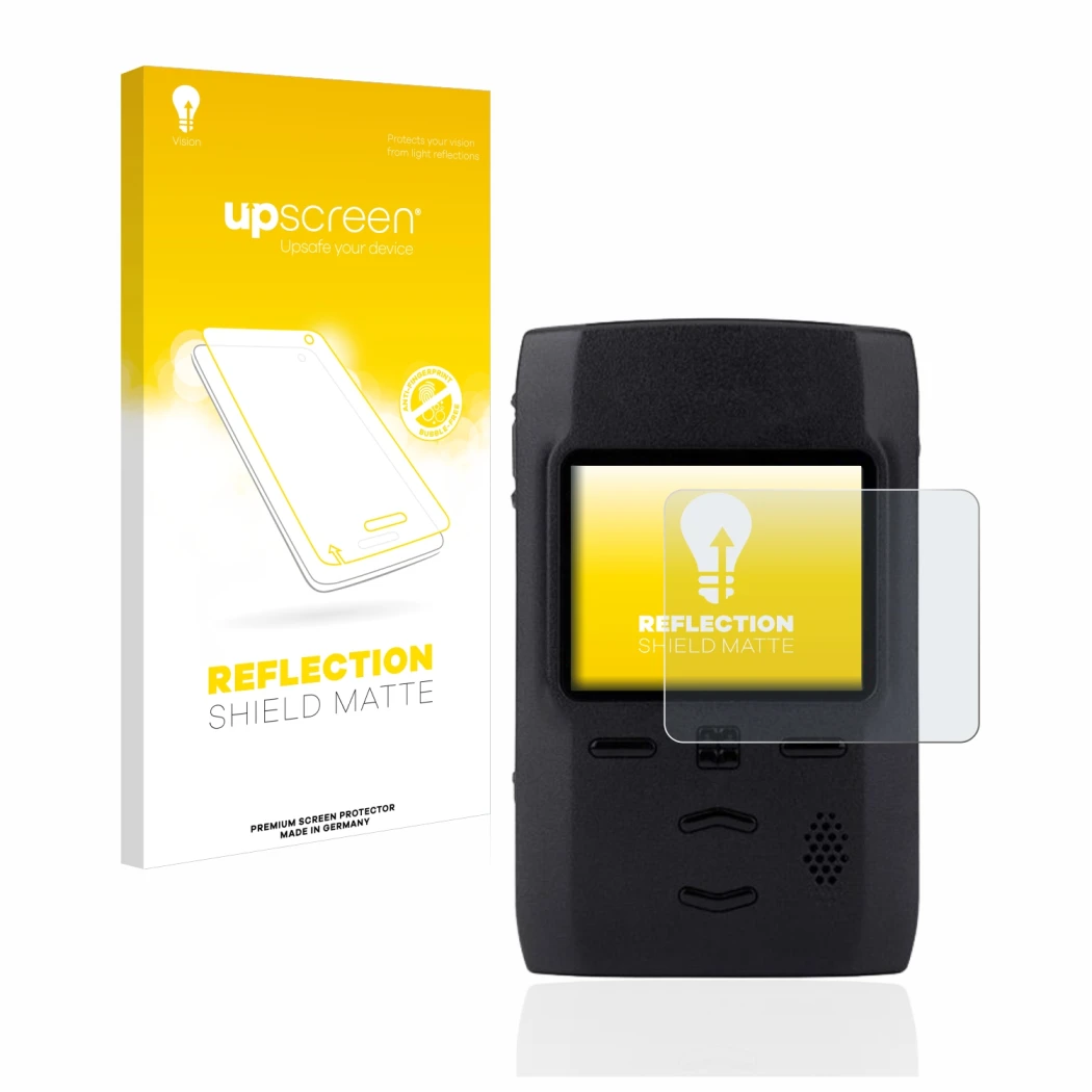 Parte frontale di una confezione del prodotto con il logo del marchio upscreen. Accanto è raffigurato il dispositivo Motorola