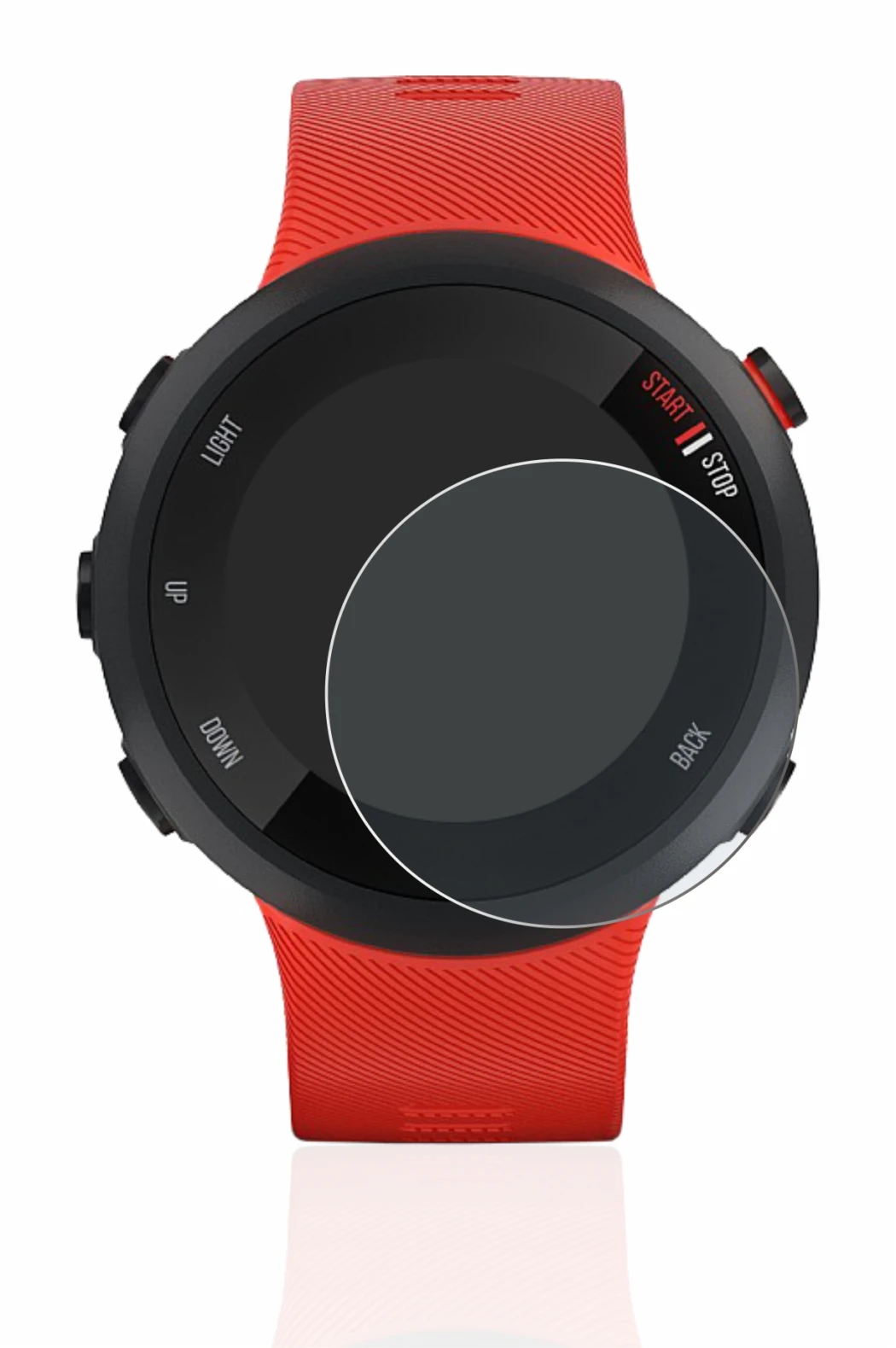 Immagine del dispositivo Garmin Forerunner 45 con un'ampia varietà di protezioni per lo schermo.