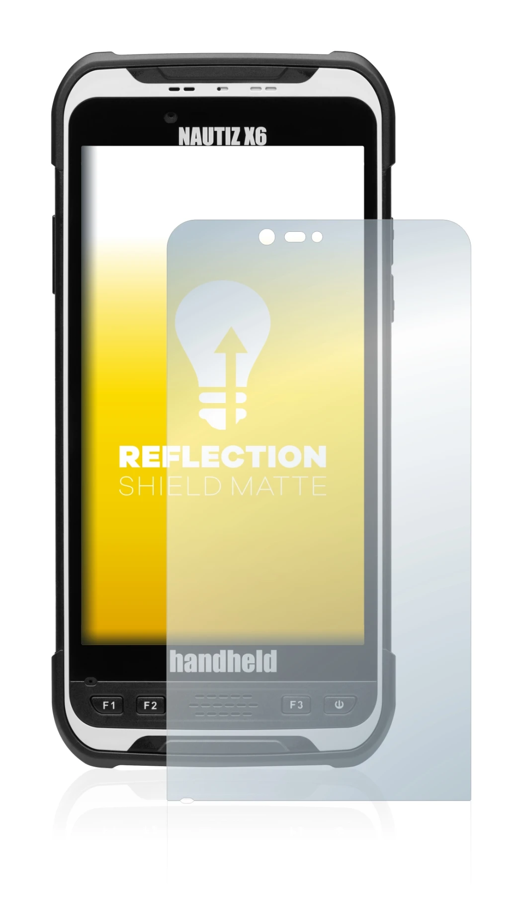 Immagine del dispositivo Handheld Nautiz X6 con un'ampia varietà di protezioni per lo schermo.