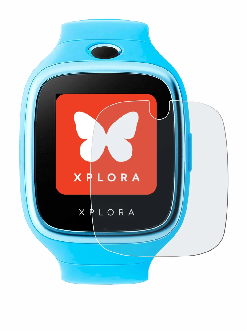 Immagine del dispositivo Xplora Go con un'ampia varietà di protezioni per lo schermo.