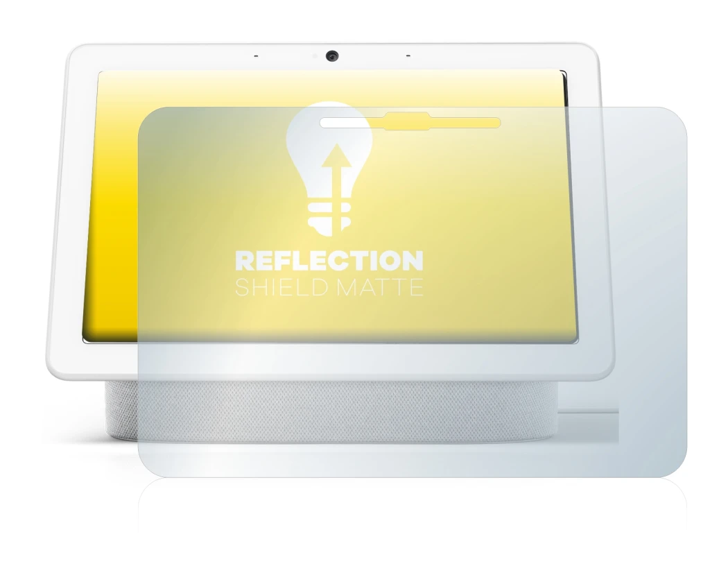 Immagine del dispositivo Google Nest Hub Max con un'ampia varietà di protezioni per lo schermo.