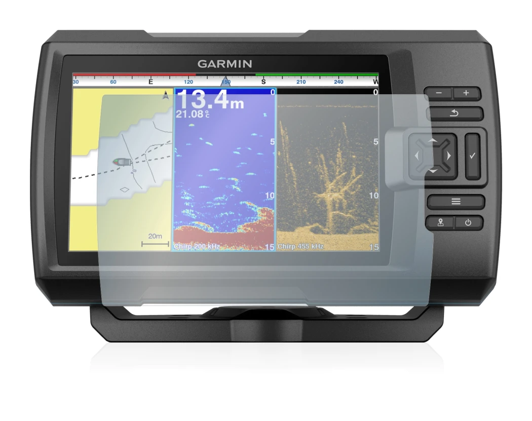 Immagine del dispositivo Garmin Striker Plus 9sv con un'ampia varietà di protezioni per lo schermo.