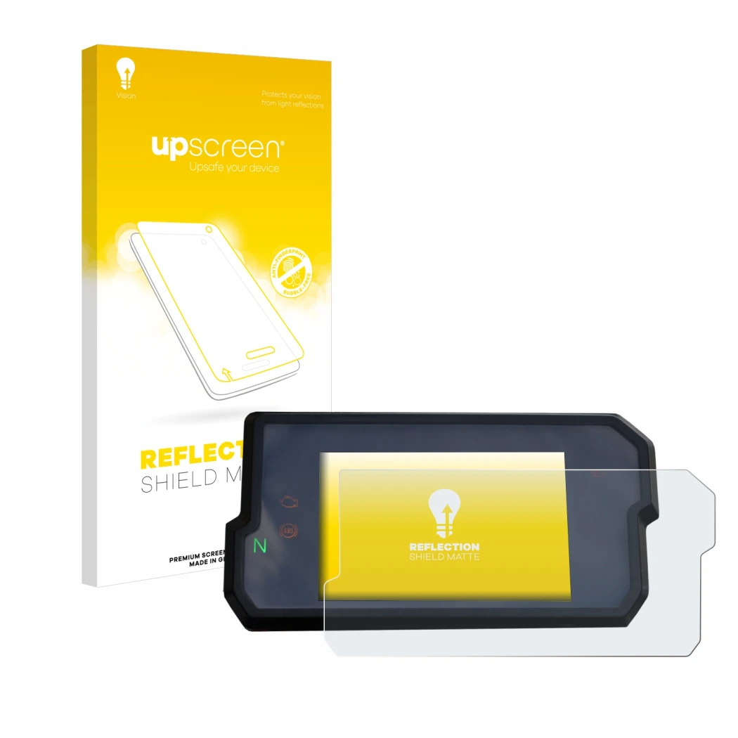 Parte frontale di una confezione del prodotto con il logo del marchio upscreen. Accanto è raffigurato il dispositivo KTM 125 /