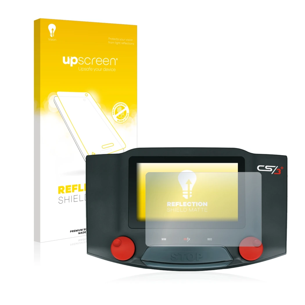 Parte frontale di una confezione del prodotto con il logo del marchio upscreen. Accanto è raffigurato il dispositivo Märklin C