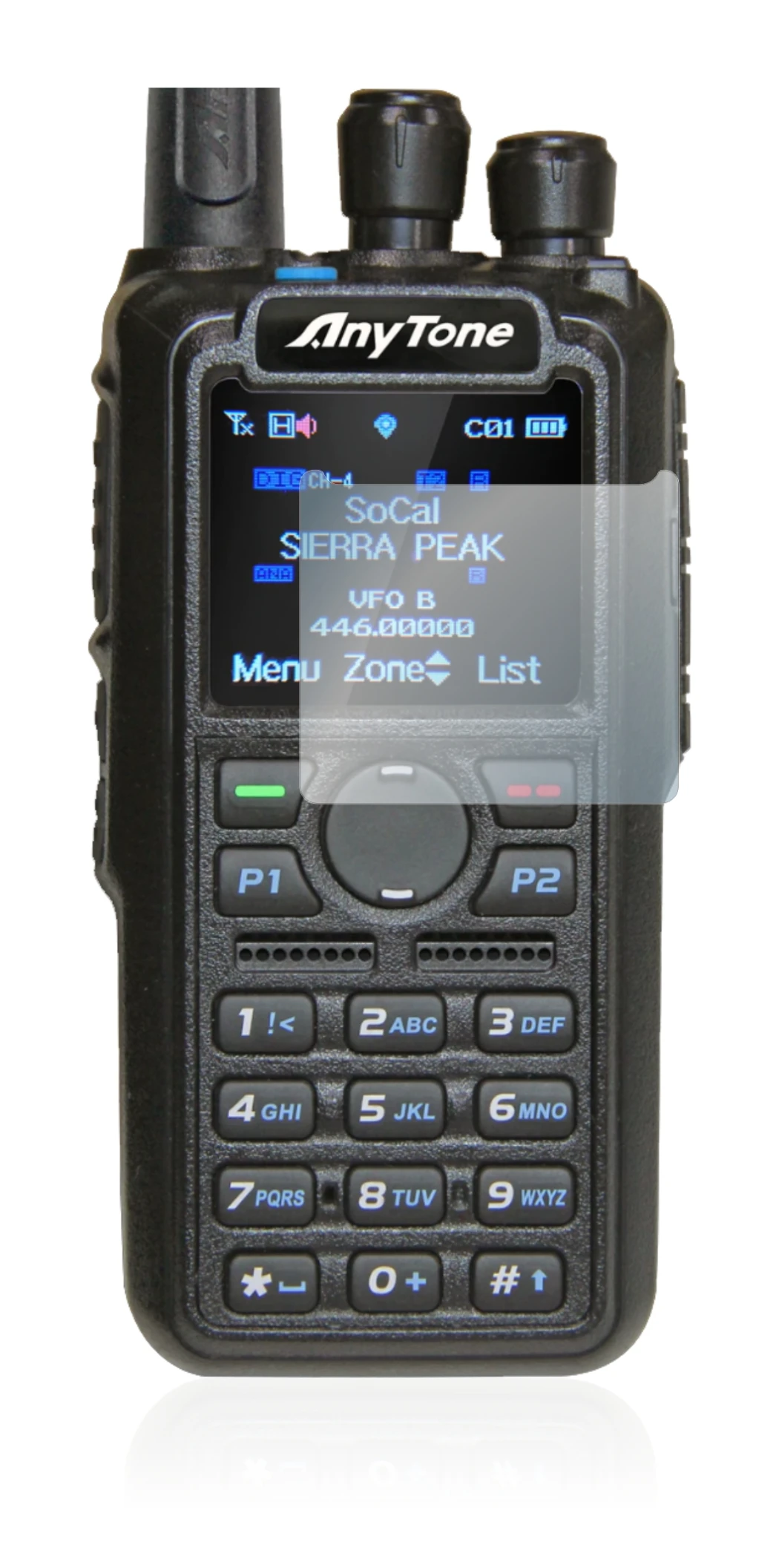 Immagine del dispositivo AnyTone AT-D878UV con un'ampia varietà di protezioni per lo schermo.