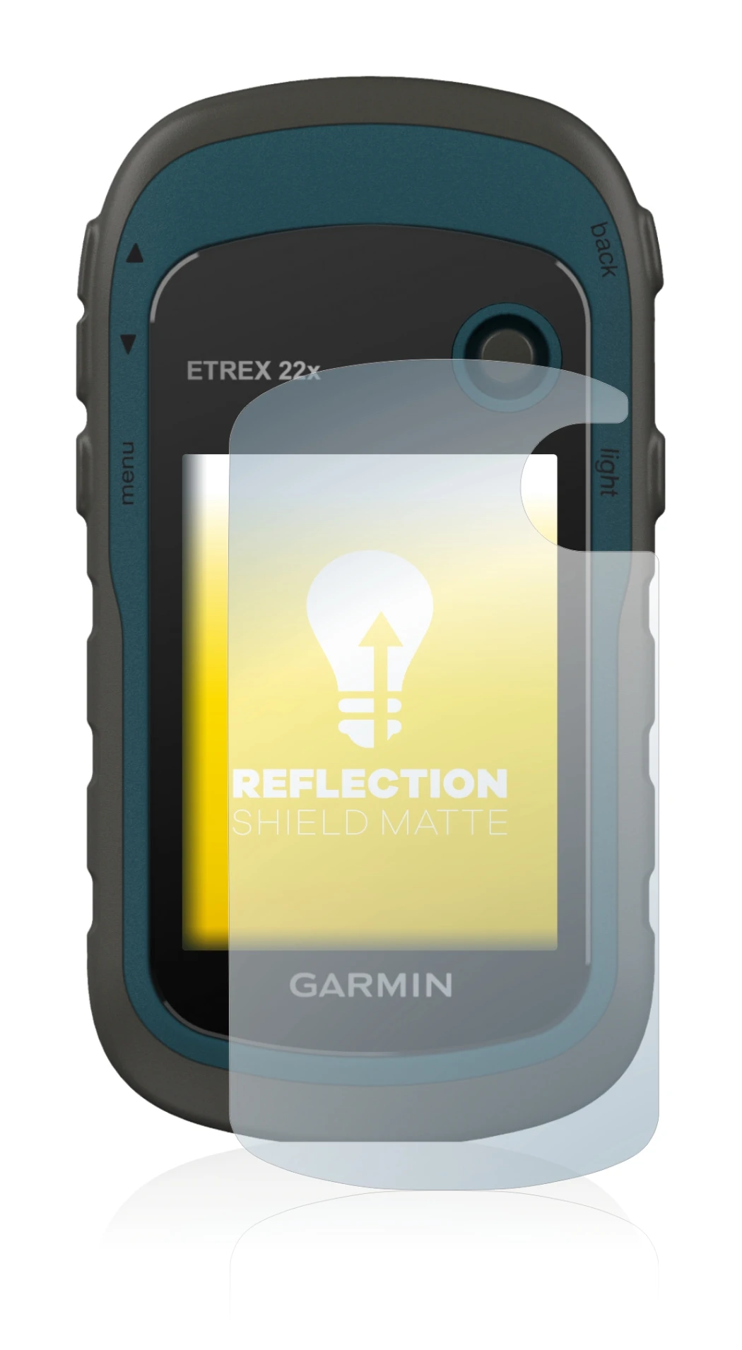 Immagine del dispositivo Garmin eTrex 22x con un'ampia varietà di protezioni per lo schermo.