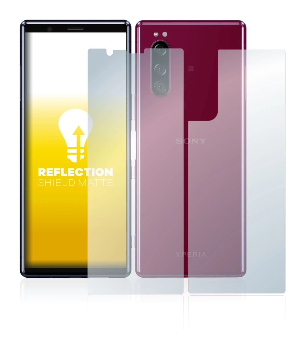 Immagine del dispositivo Sony Xperia 5 (Fronte+Retro) con un'ampia varietà di protezioni per lo schermo.