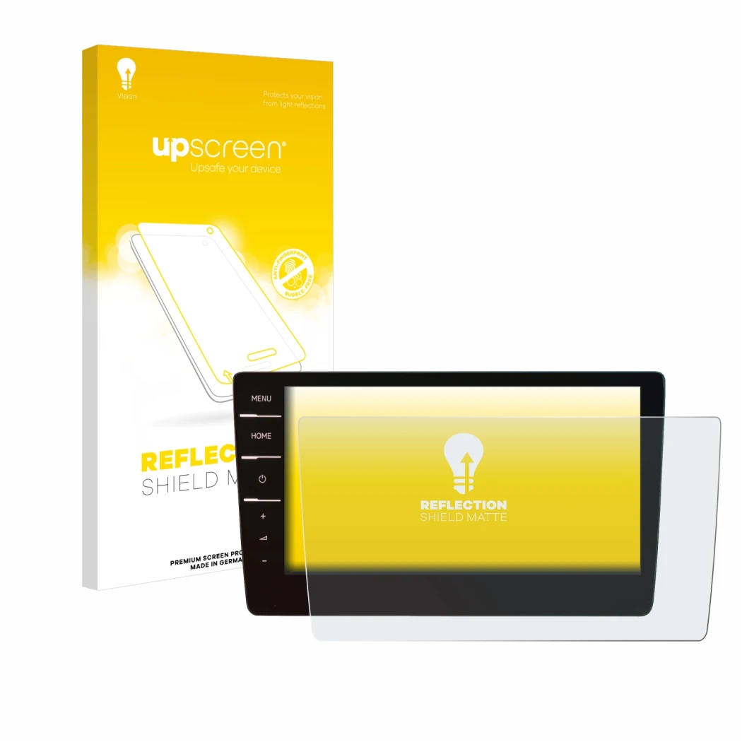 Parte frontale di una confezione del prodotto con il logo del marchio upscreen. Accanto è raffigurato il dispositivo Volkswage