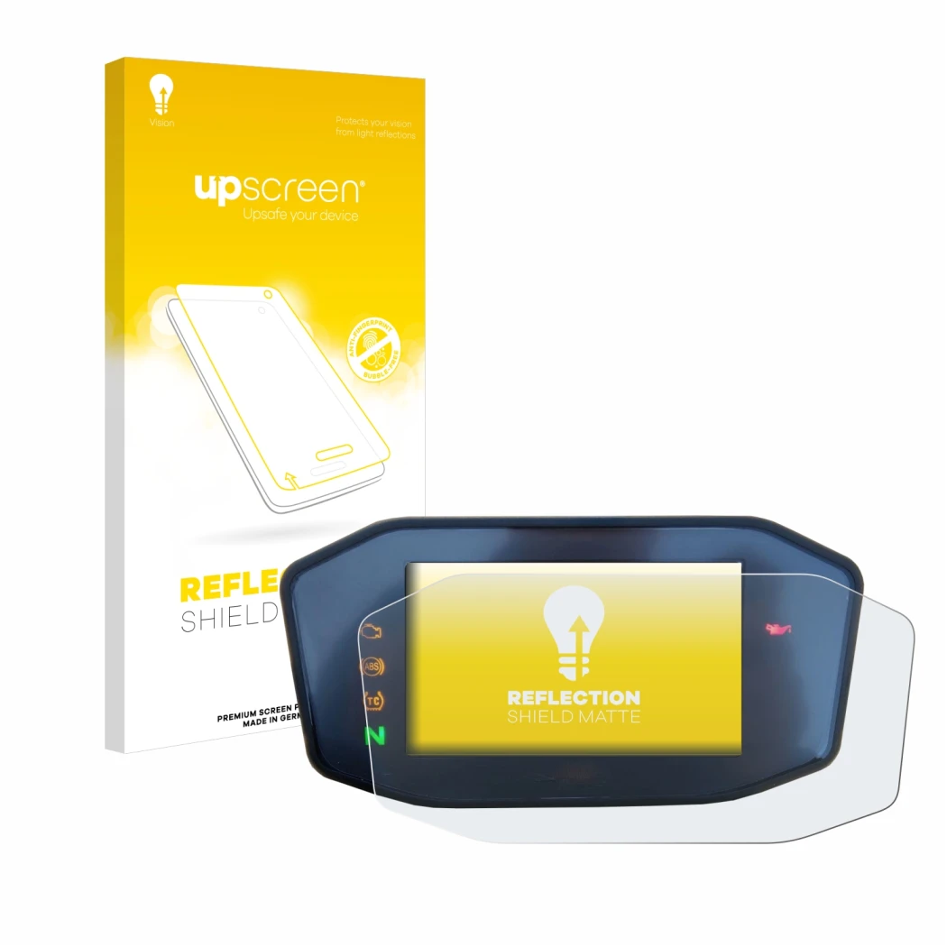 Parte frontale di una confezione del prodotto con il logo del marchio upscreen. Accanto è raffigurato il dispositivo KTM 890 D