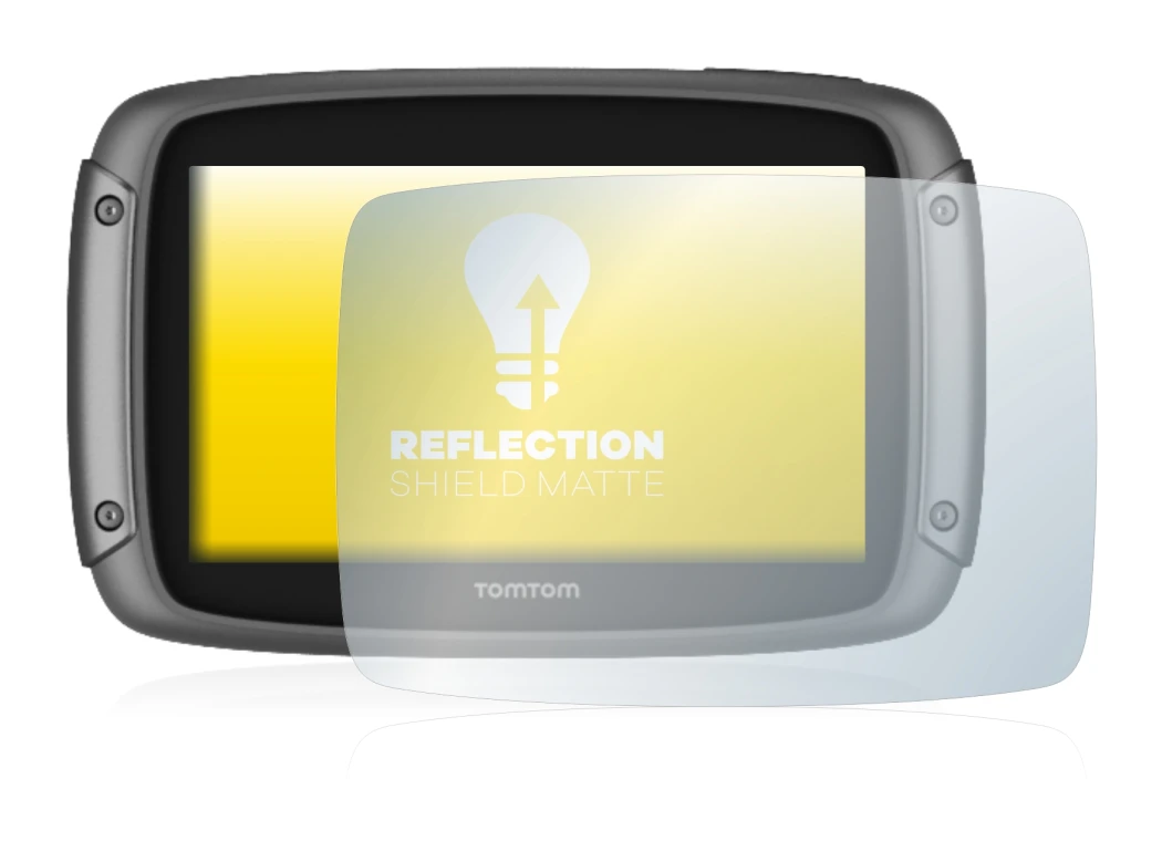 Immagine del dispositivo TomTom Rider 50 con un'ampia varietà di protezioni per lo schermo.