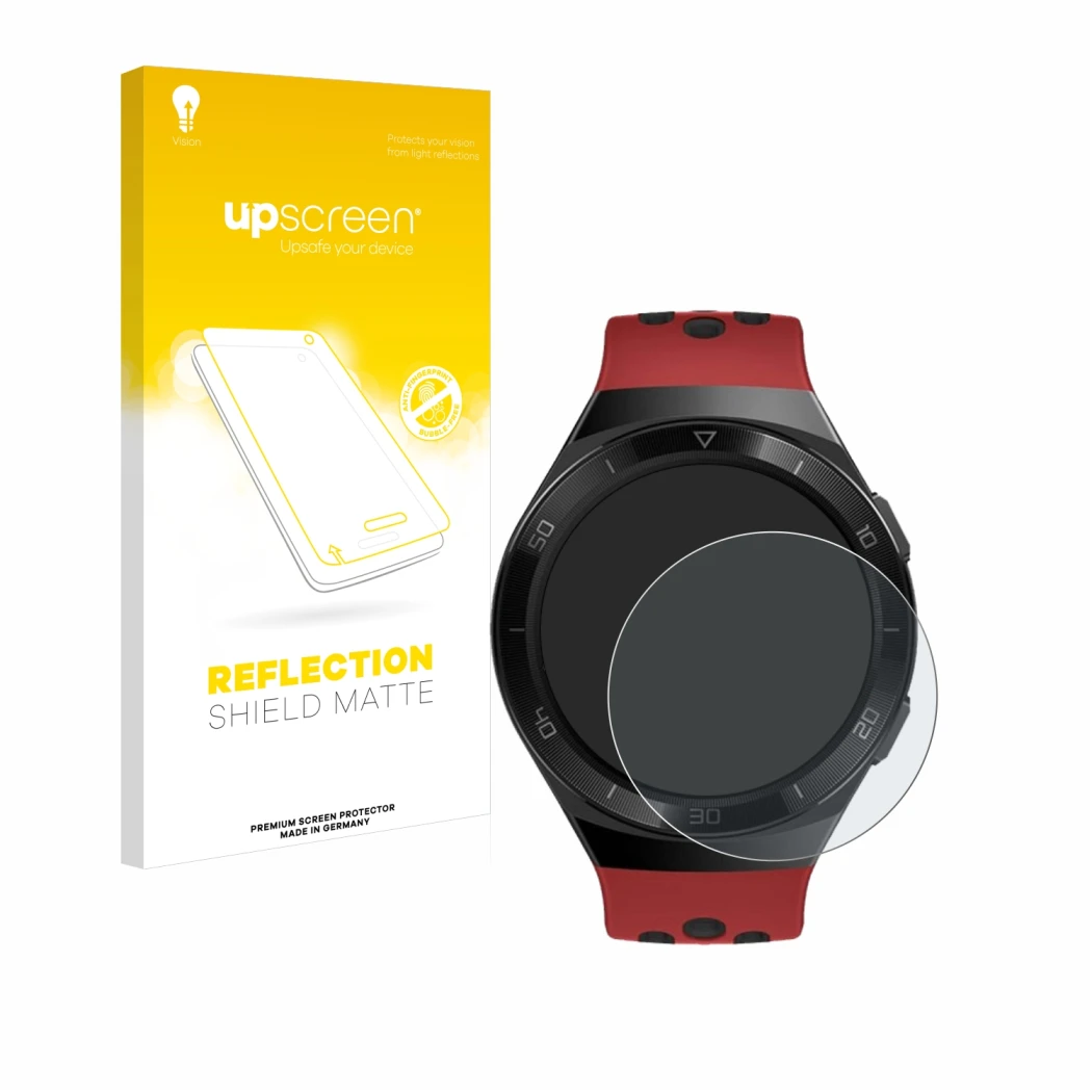Parte frontale di una confezione del prodotto con il logo del marchio upscreen. Accanto è raffigurato il dispositivo Huawei Wa
