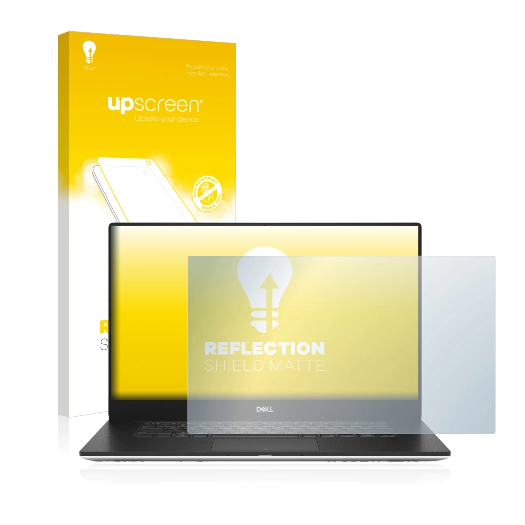 Parte frontale di una confezione del prodotto con il logo del marchio upscreen. Accanto è raffigurato il dispositivo Dell Prec