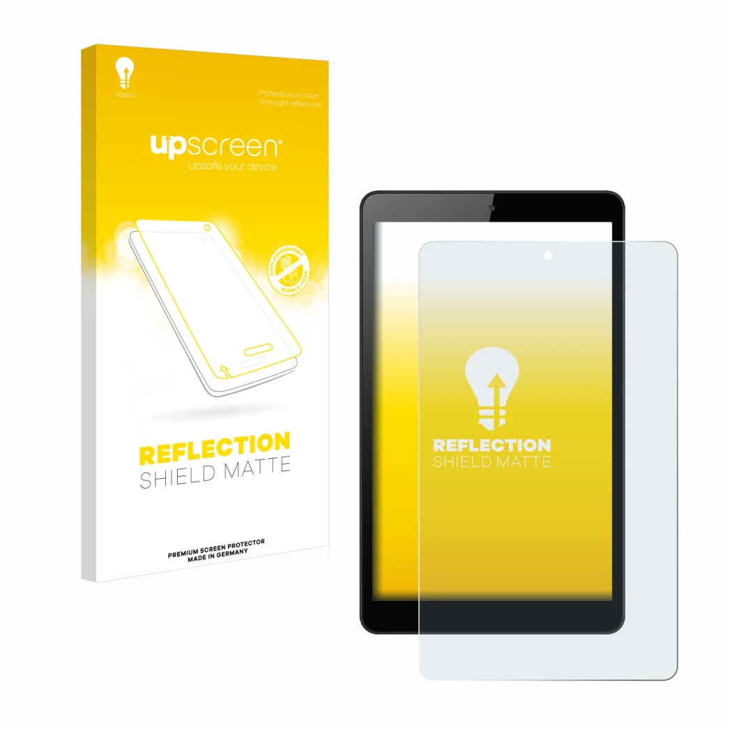 Parte frontale di una confezione del prodotto con il logo del marchio upscreen. Accanto è raffigurato il dispositivo Huawei Me