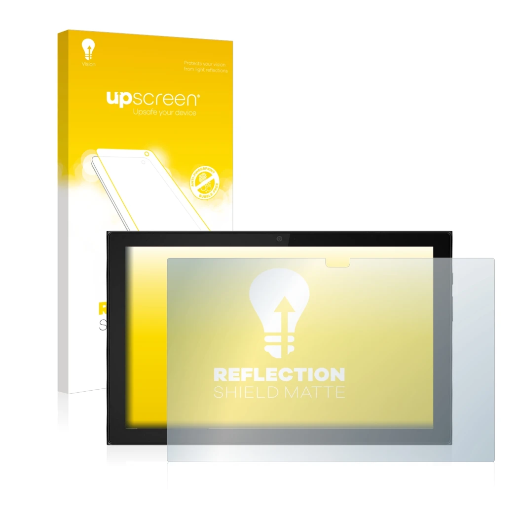 Parte frontale di una confezione del prodotto con il logo del marchio upscreen. Accanto è raffigurato il dispositivo Lenovo Id