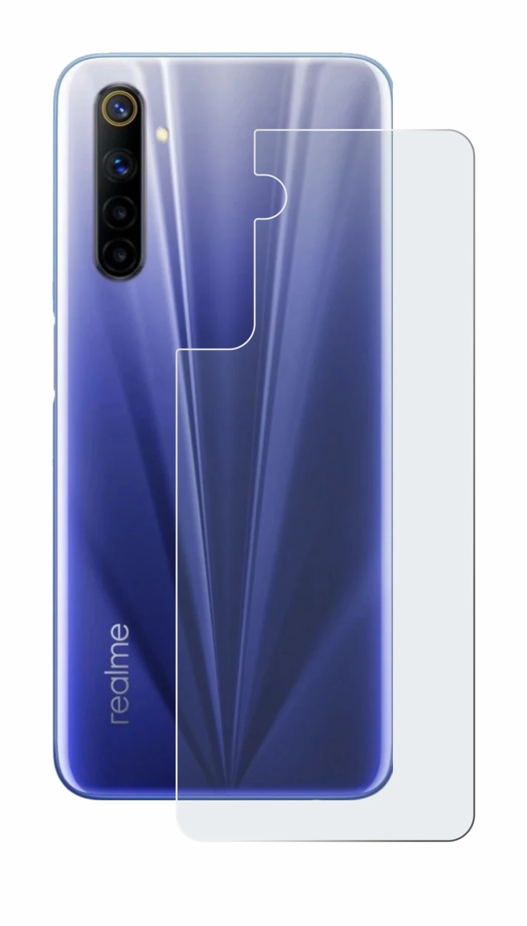 Immagine del dispositivo realme 6 (Posteriore) con un'ampia varietà di protezioni per lo schermo.