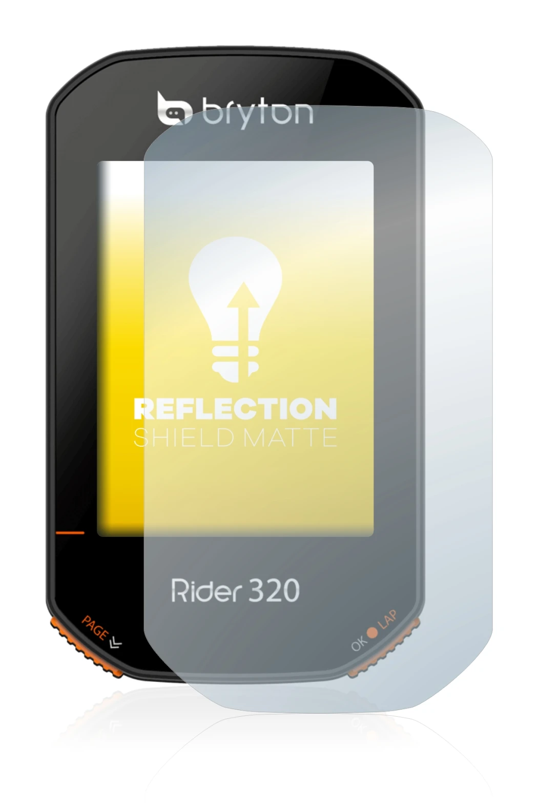 Immagine del dispositivo Bryton Rider 320 con un'ampia varietà di protezioni per lo schermo.