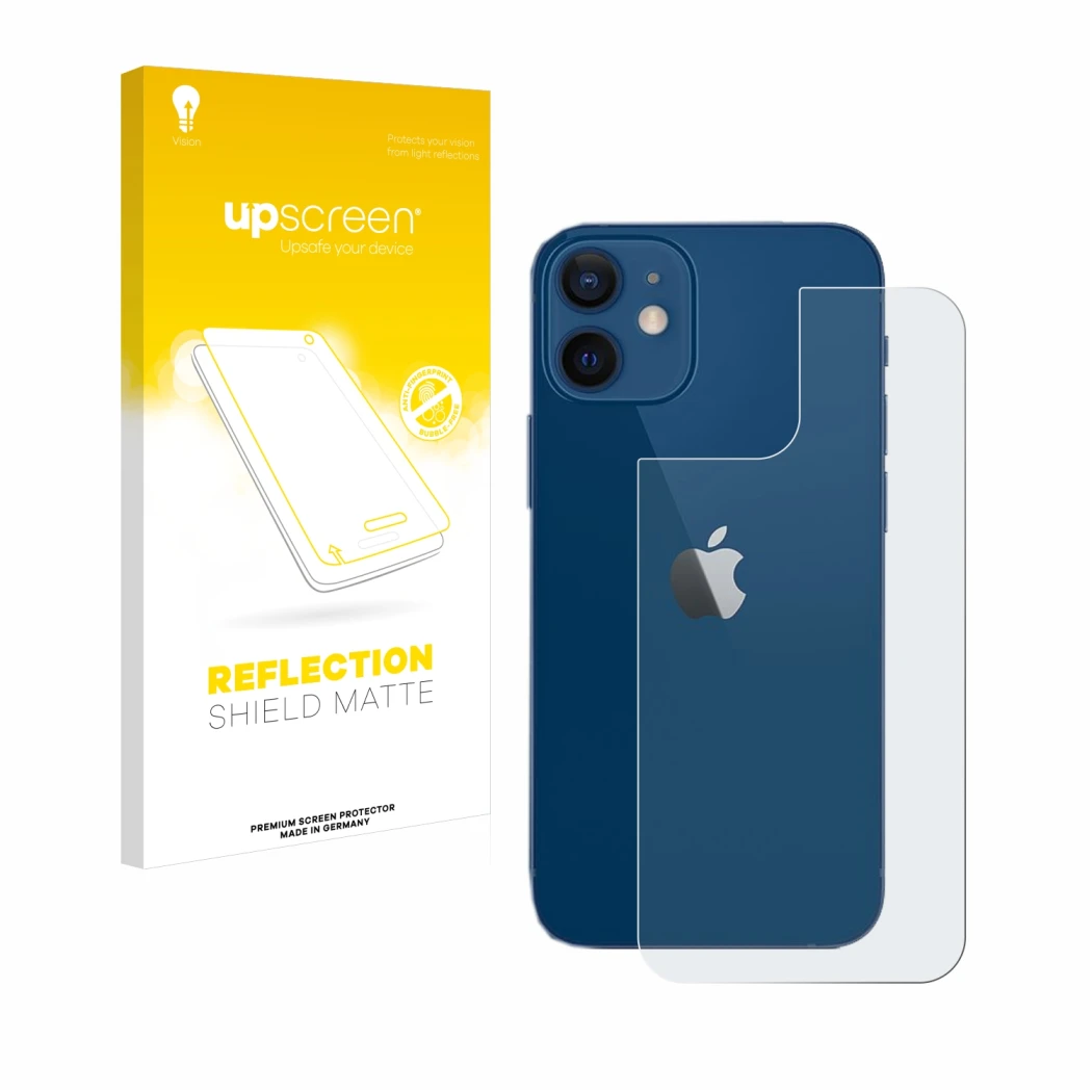 Parte frontale di una confezione del prodotto con il logo del marchio upscreen. Accanto è raffigurato il dispositivo Apple iPh